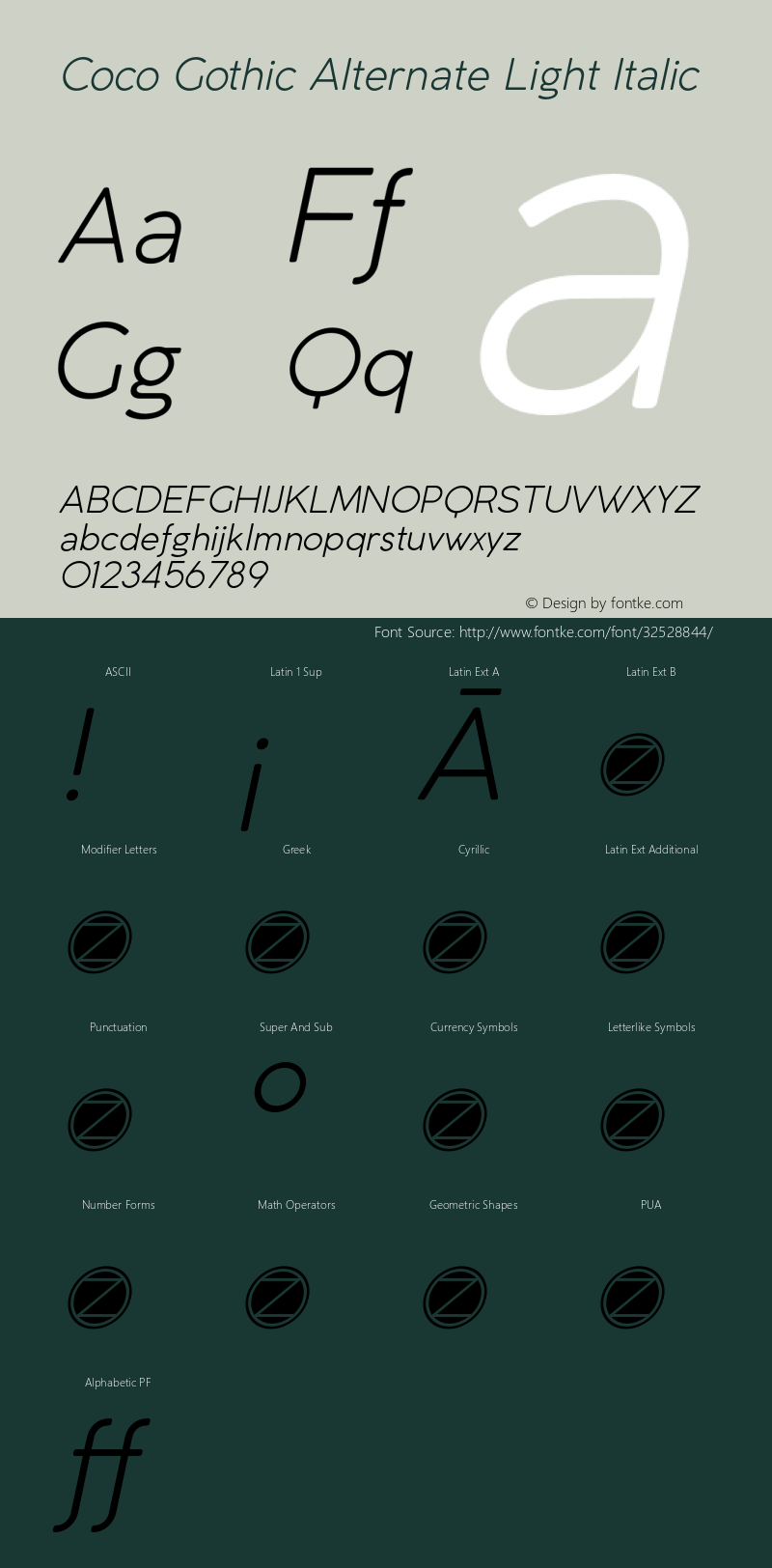 CocoGothicAlternate-LightItalic Version 2.001 Font Sample
