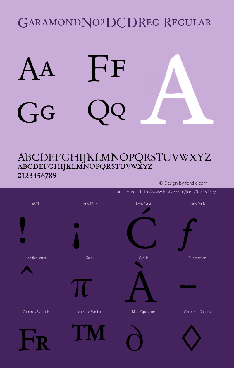 GaramondNo2DCDReg Regular Version 001.005 Font Sample