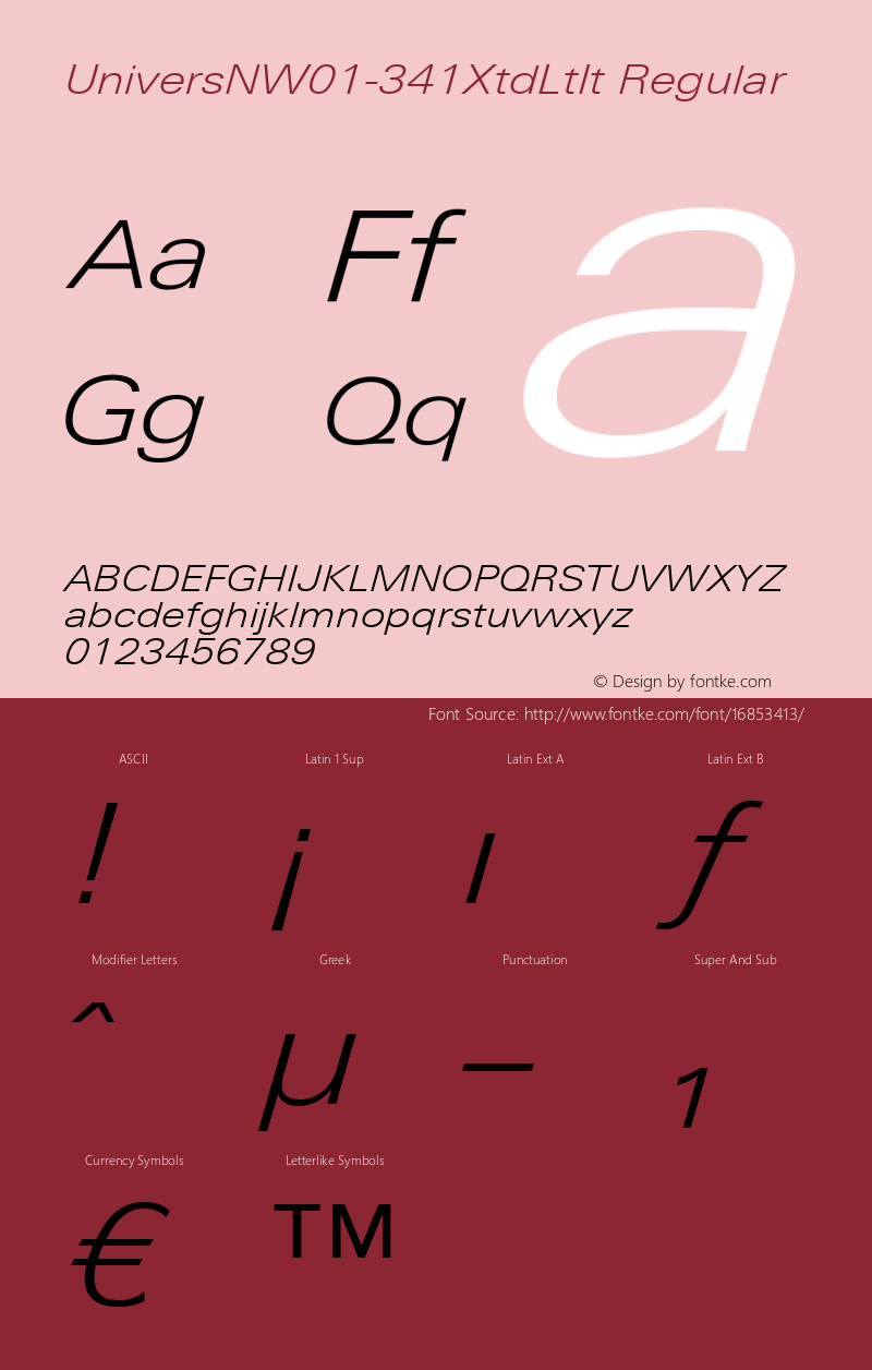 UniversNW01-341XtdLtIt Regular Version 1.1 Font Sample