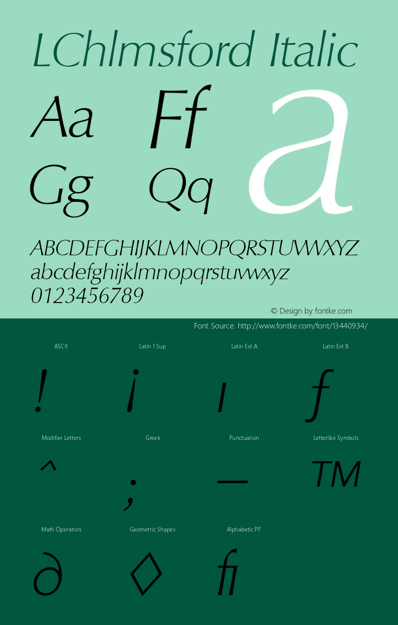 LChlmsford Italic Version 4.00 April 13, 2007 Font Sample