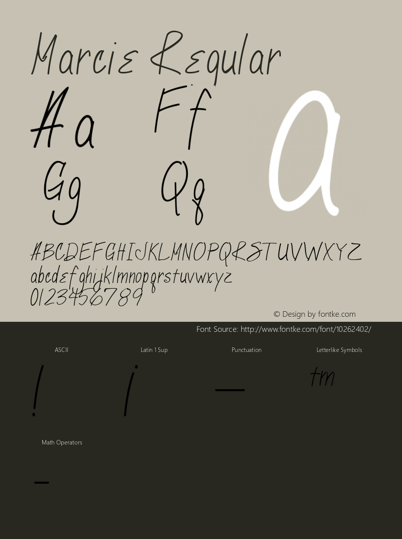 Marcie Regular Altsys Fontographer 4.0.3 6/6/94 Font Sample