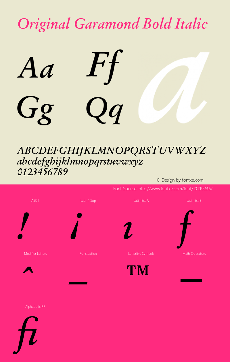 Original Garamond Bold Italic 2.0-1.0 Font Sample