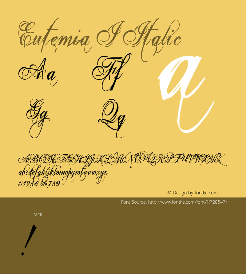 Eutemia I Italic Version 1.00 October 10, 200 Font Sample