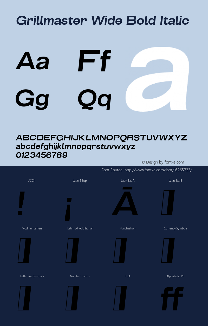 Grillmaster Wide Bold Italic Version 1.000 Font Sample