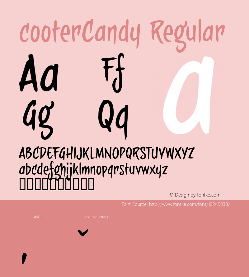 cooterCandy Regular Macromedia Fontographer 4.1 21-11-2008 Font Sample