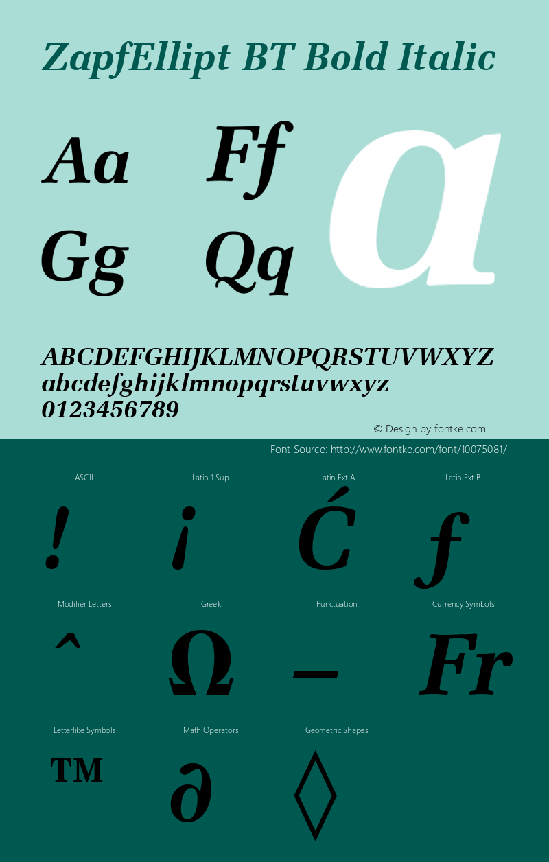 ZapfEllipt BT Bold Italic mfgpctt-v4.4 Dec 14 1998 Font Sample