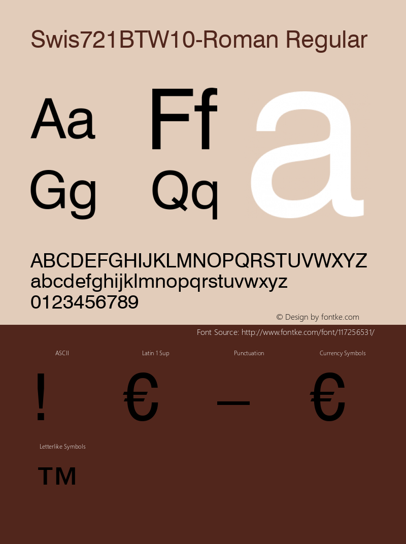 Swis721 BT W10 Roman Version 1.10 Font Sample