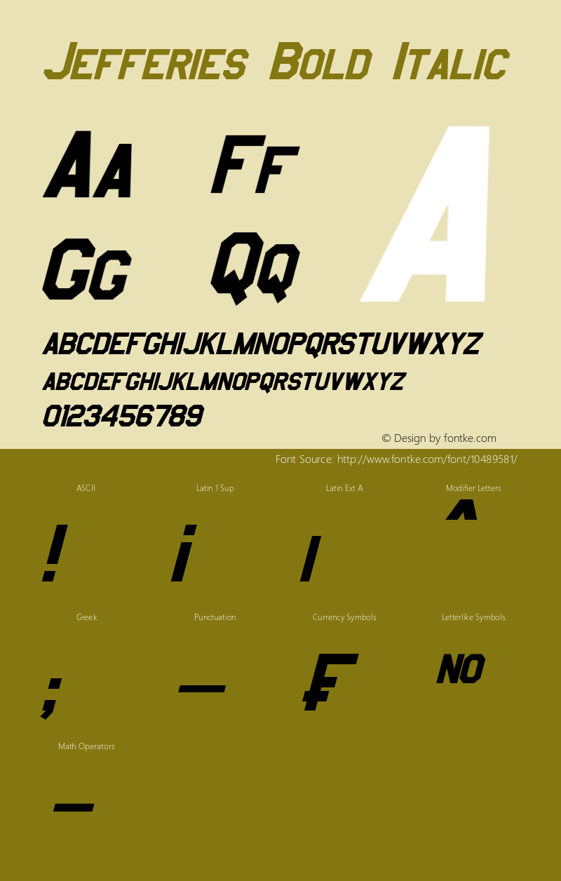 Jefferies Bold Italic Version 2.00 - June 18, 2013 Font Sample