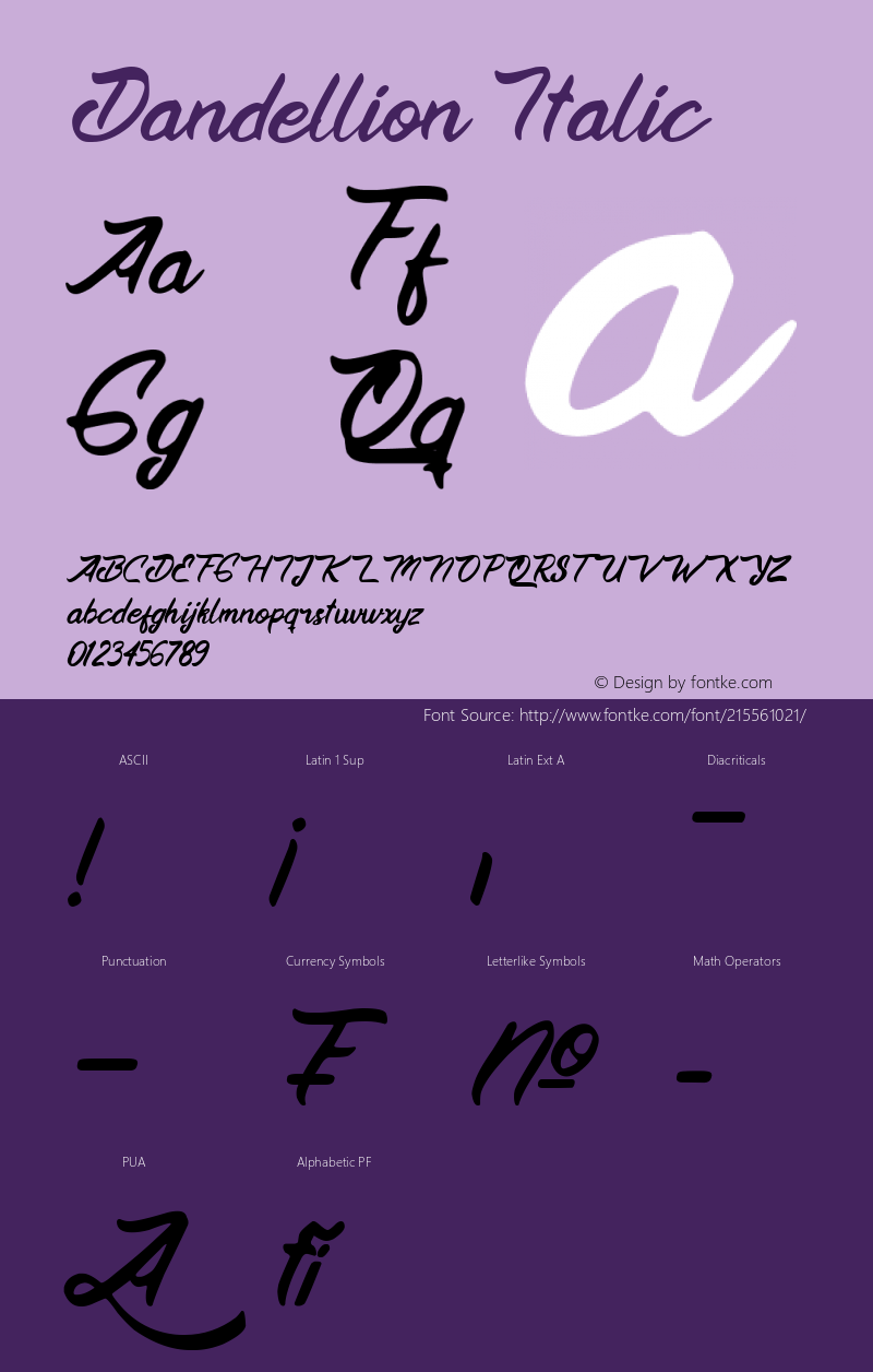 Dandellion Italic Version 1.00;November 29, 2021;FontCreator 13.0.0.2630 32-bit图片样张