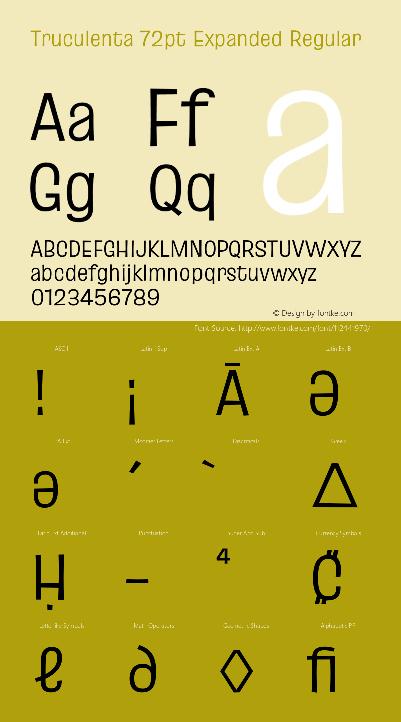 Truculenta 72pt Expanded Regular Version 1.002 Font Sample