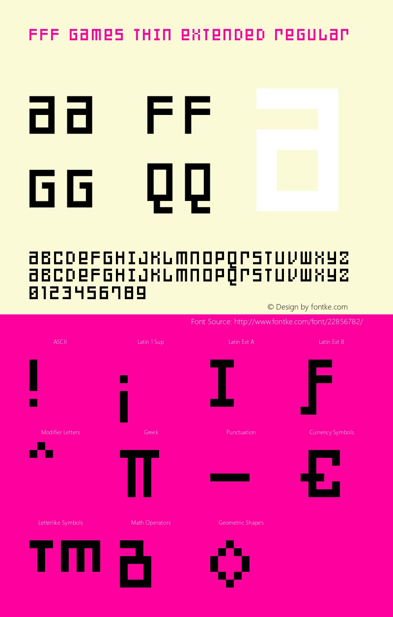 FFF Games Thin Extended Version 1.000 2003 Font Sample