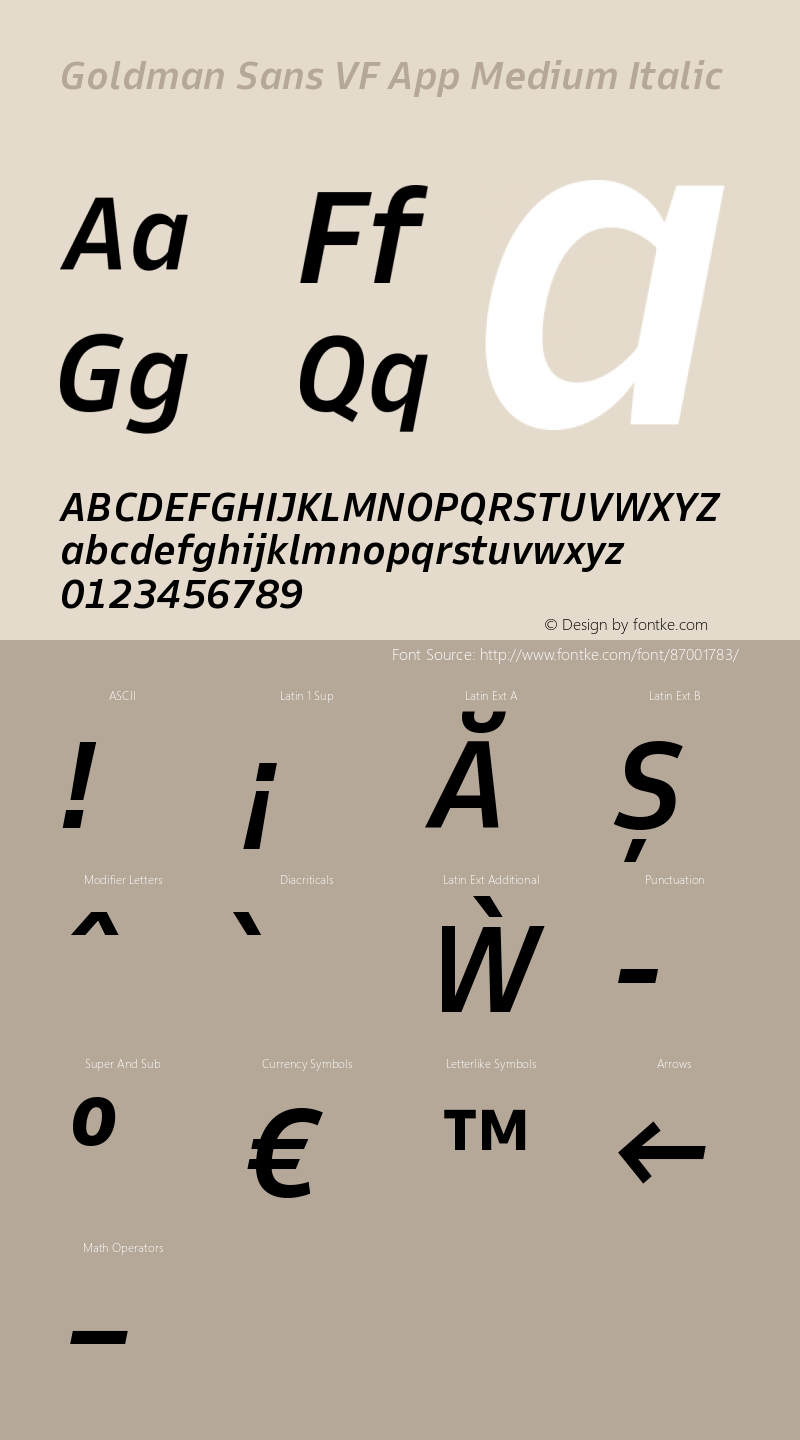 Goldman Sans VF App Medium Italic Version 1.100 Font Sample