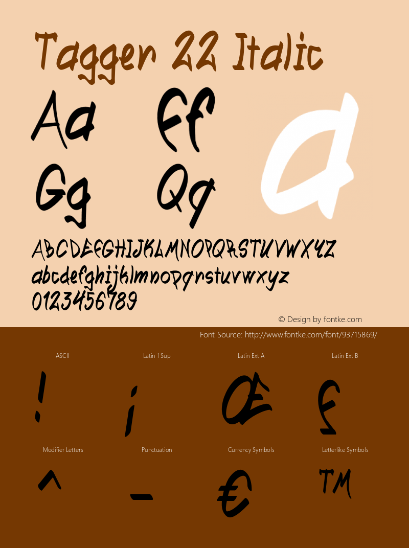 Tagger22-CondensedItalic Version 1.000 Font Sample