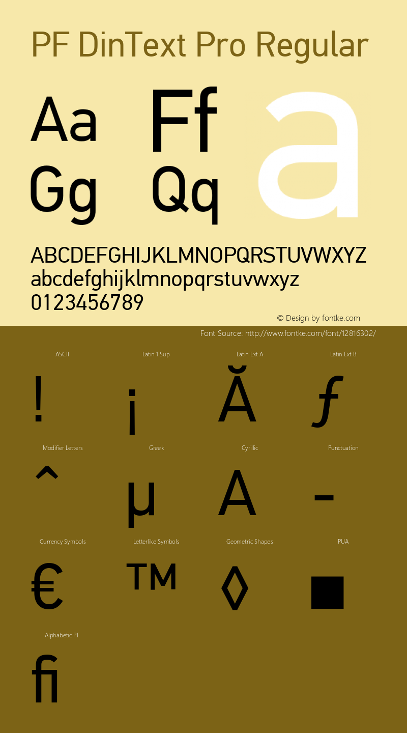 PF DinText Pro Regular Version 2.005 2005 Font Sample