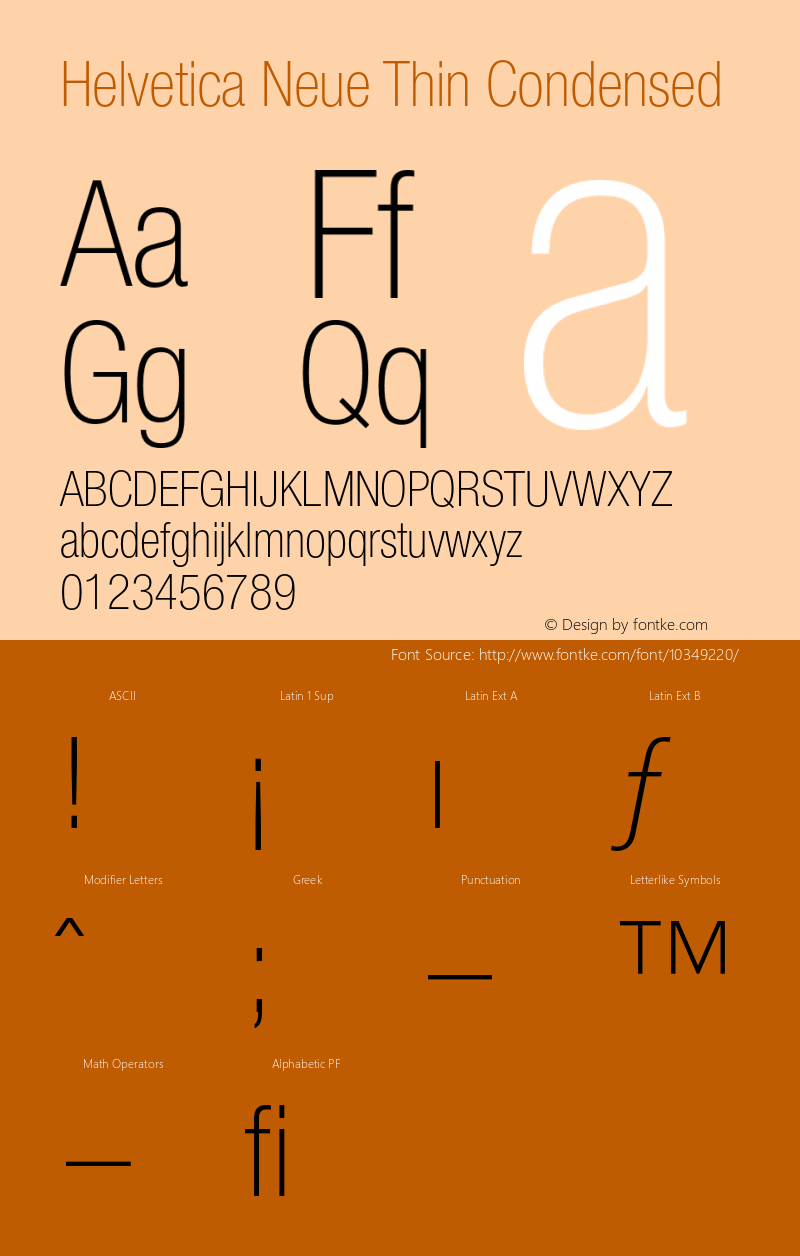 Helvetica Neue Thin Condensed 001.000 Font Sample