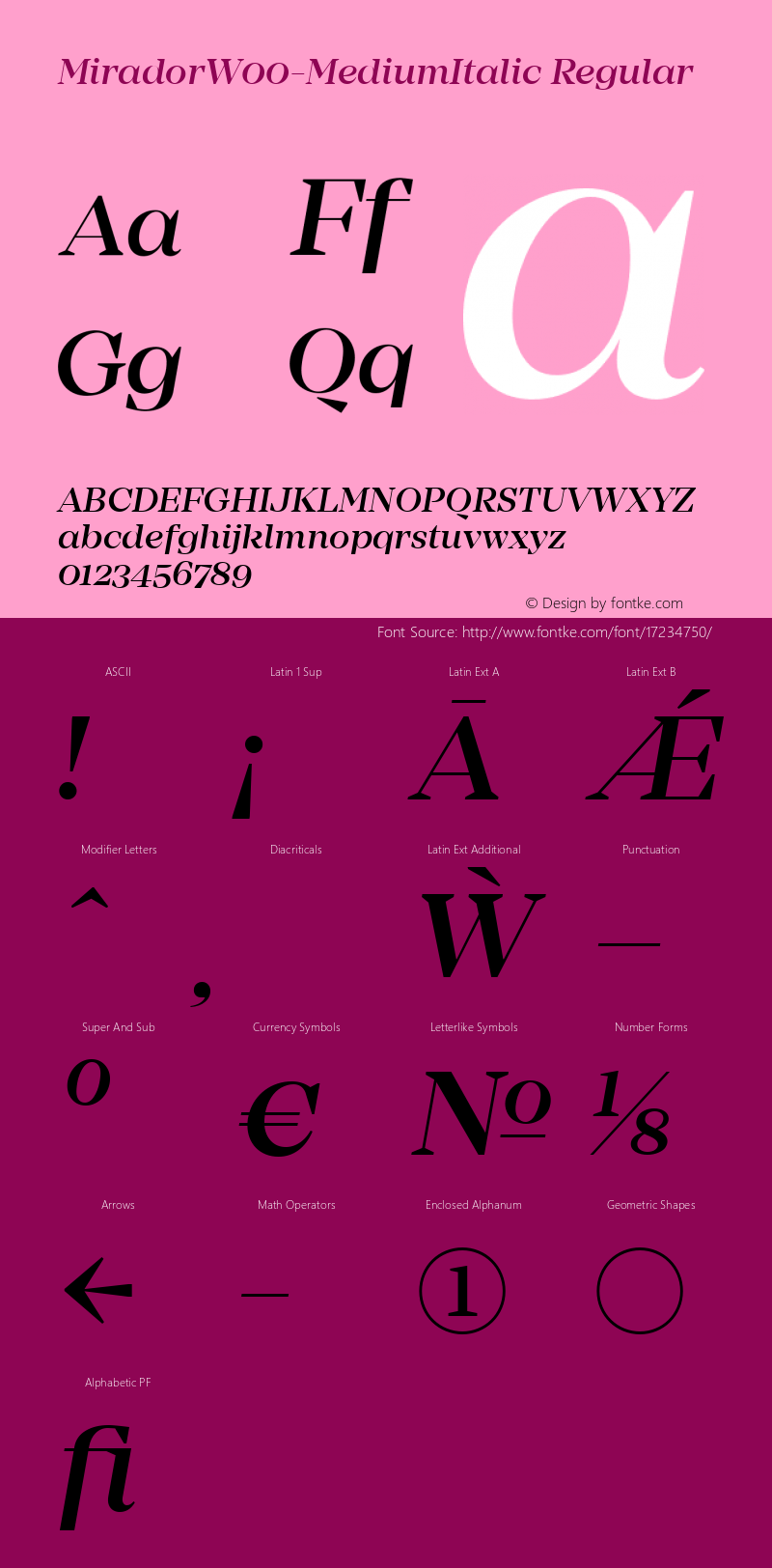 MiradorW00-MediumItalic Regular Version 1.00 Font Sample