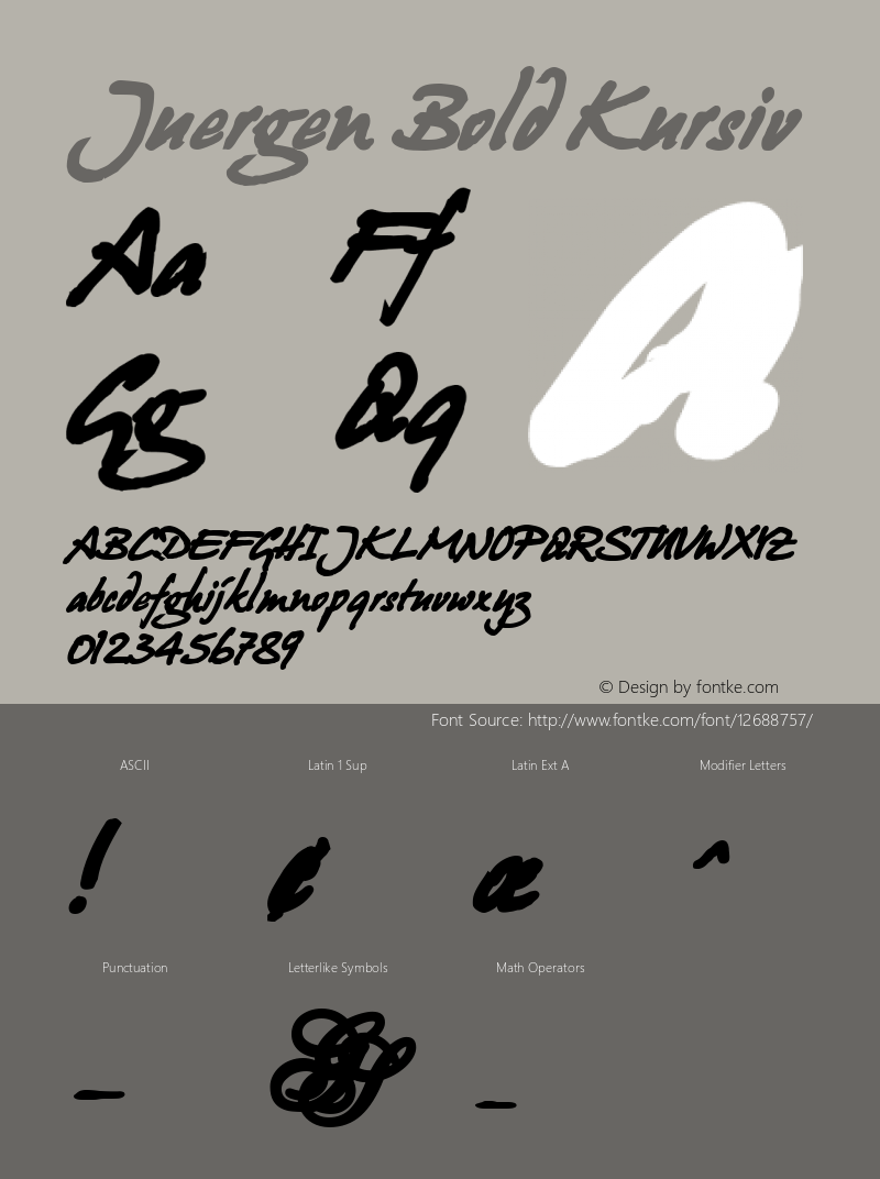 Juergen Bold Kursiv Version 2.2; 1999 Font Sample