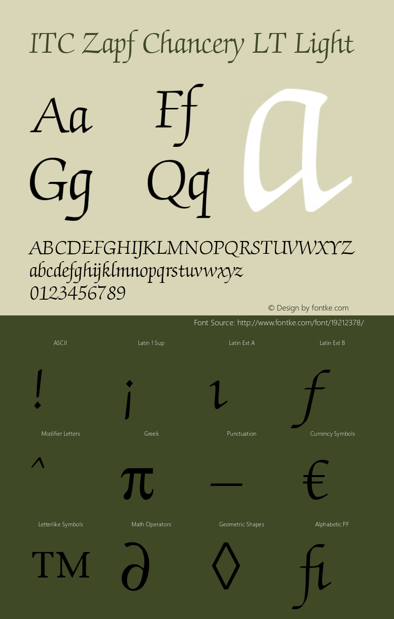 ITC Zapf Chancery LT Light Version 006.000 Font Sample