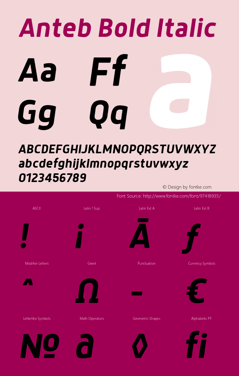 Anteb Bold Italic 1.000 Font Sample