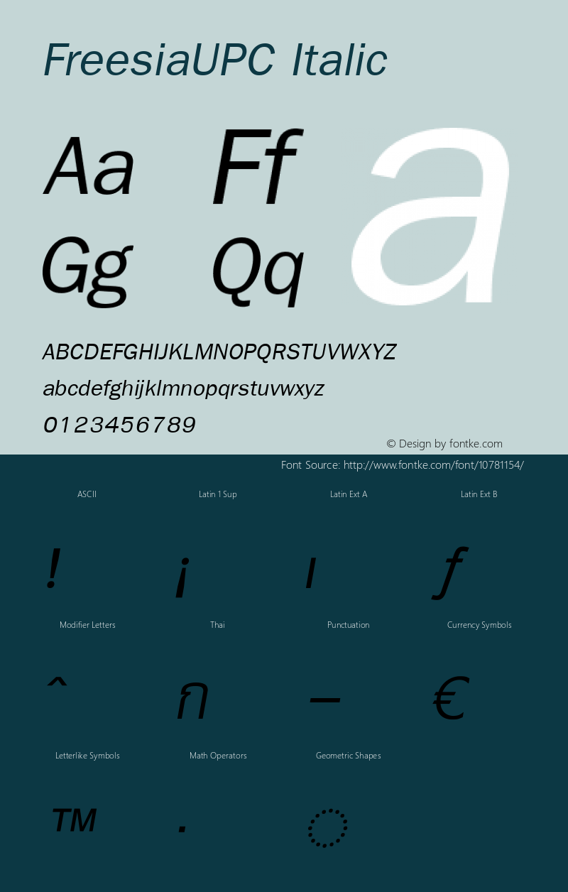 FreesiaUPC Italic Version 5.05 Font Sample