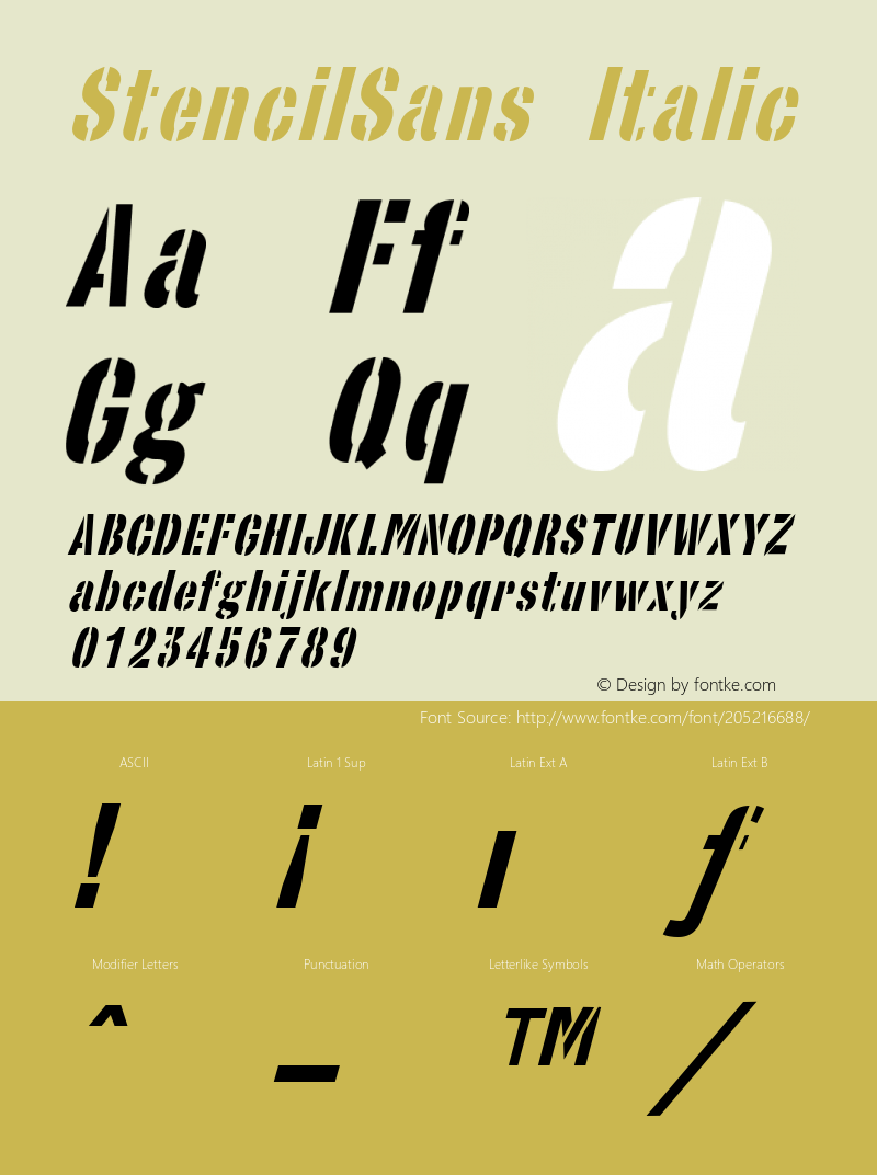 StencilSans Italic Altsys Fontographer 3.5  7/17/96图片样张