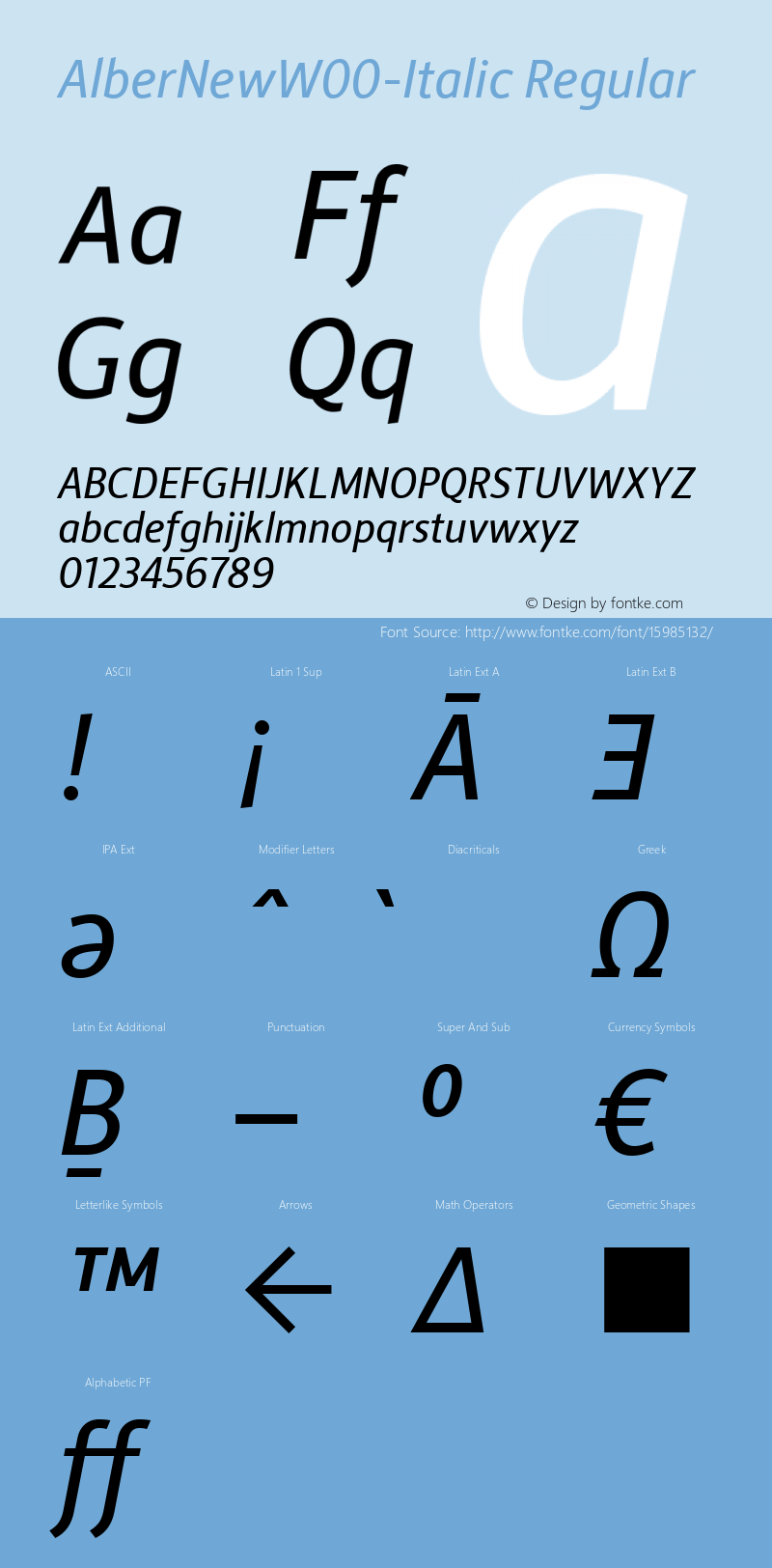 AlberNewW00-Italic Regular Version 2.00 Font Sample