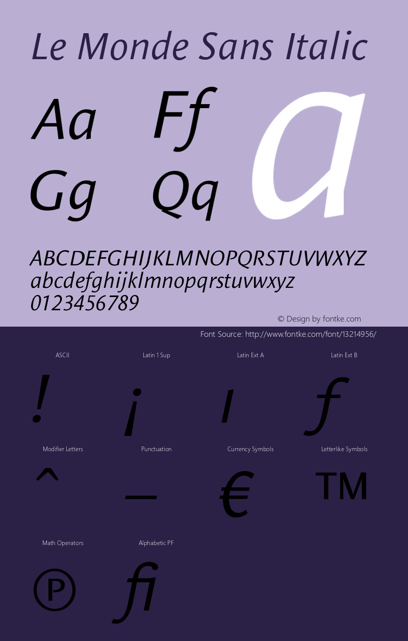 Le Monde Sans Italic Version 001.000 Font Sample