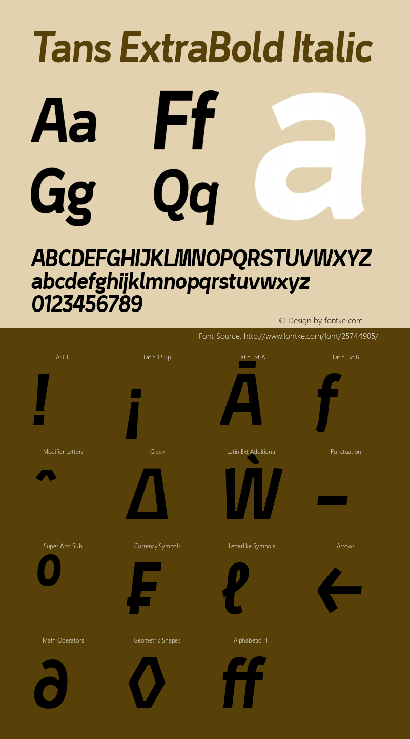 Tans ExtraBold Italic 1.000 Font Sample