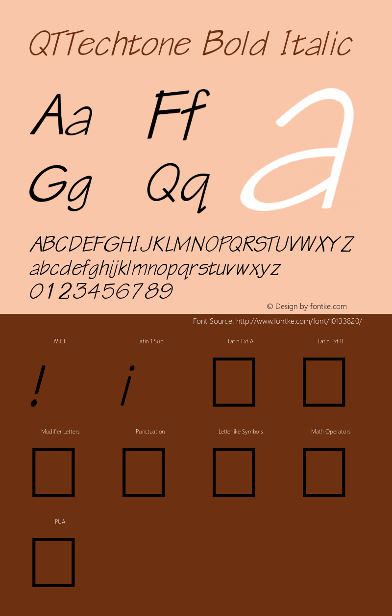 QTTechtone Bold Italic QualiType TrueType font  9/18/92 Font Sample