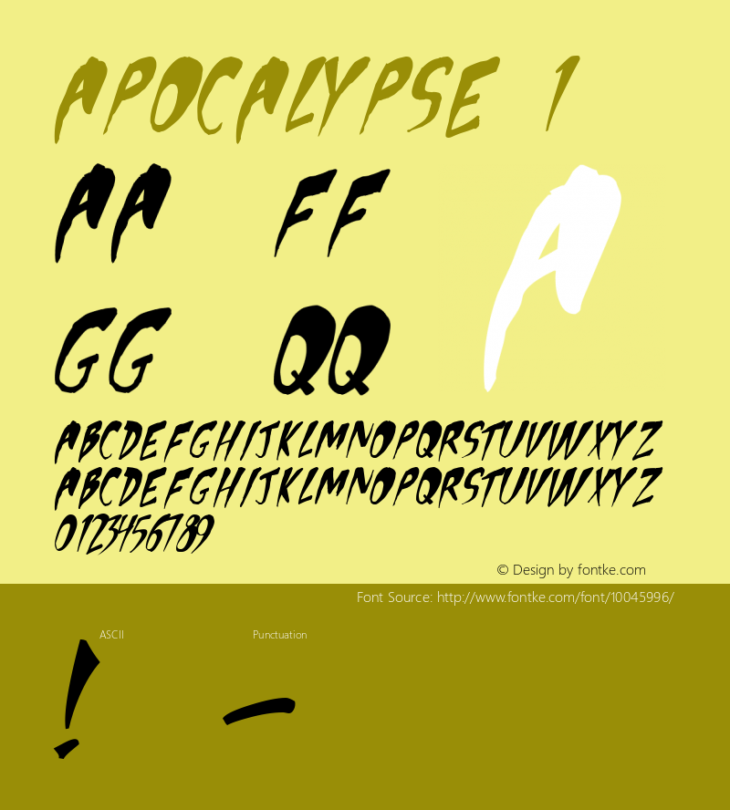 Apocalypse 1 Macromedia Fontographer 4.1 8/15/98 Font Sample