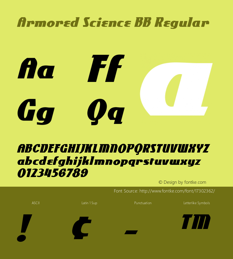 Armored Science BB Regular Version 4.10 Font Sample