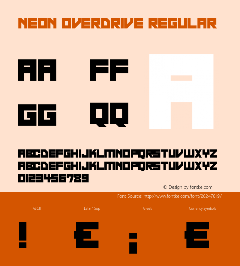 Neon Overdrive Version 1.00 December 30, 2018, initial release Font Sample