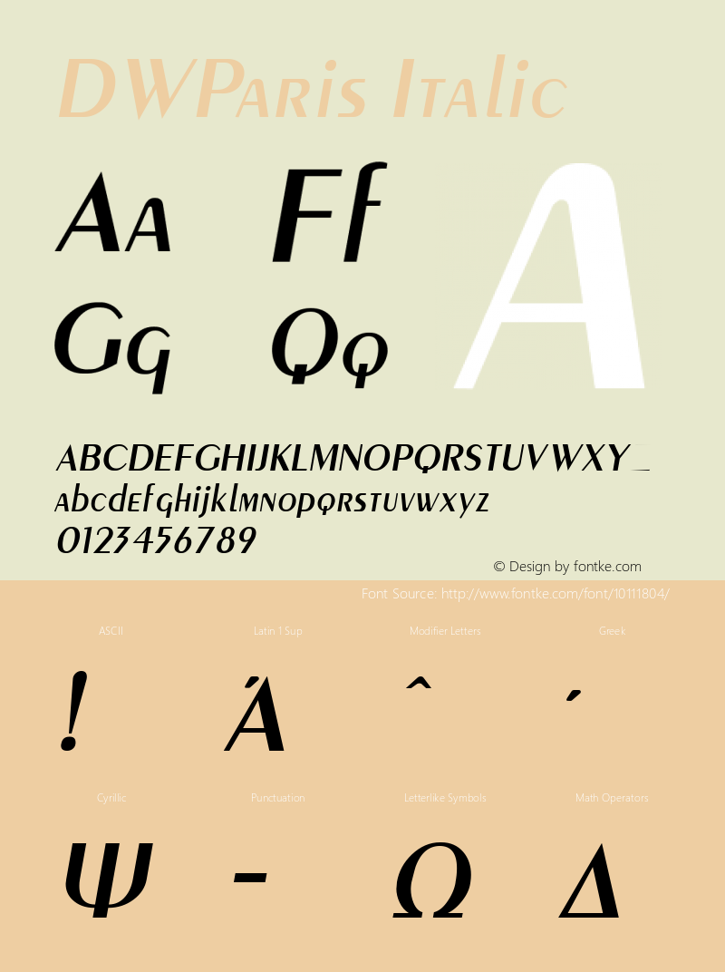 DWParis Italic 10/26/2002 Font Sample