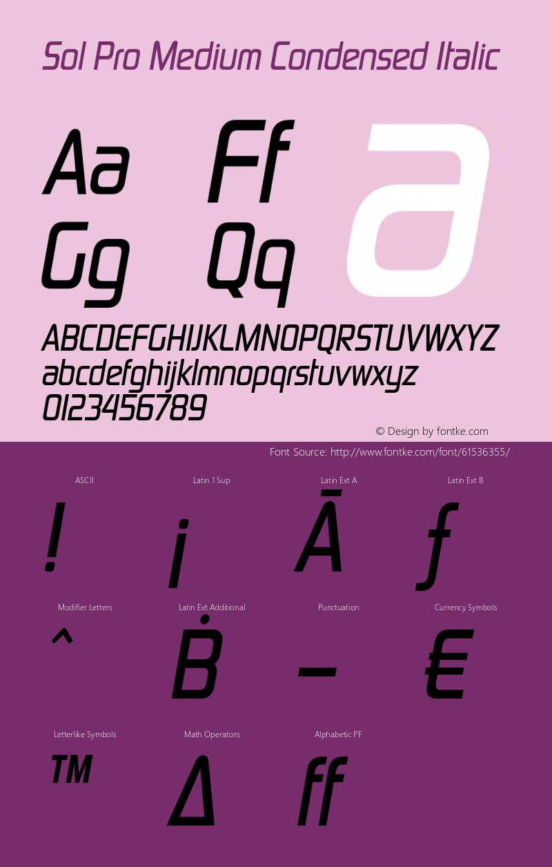 SolPro-MediumCondensedItalic Version 1.000 Font Sample