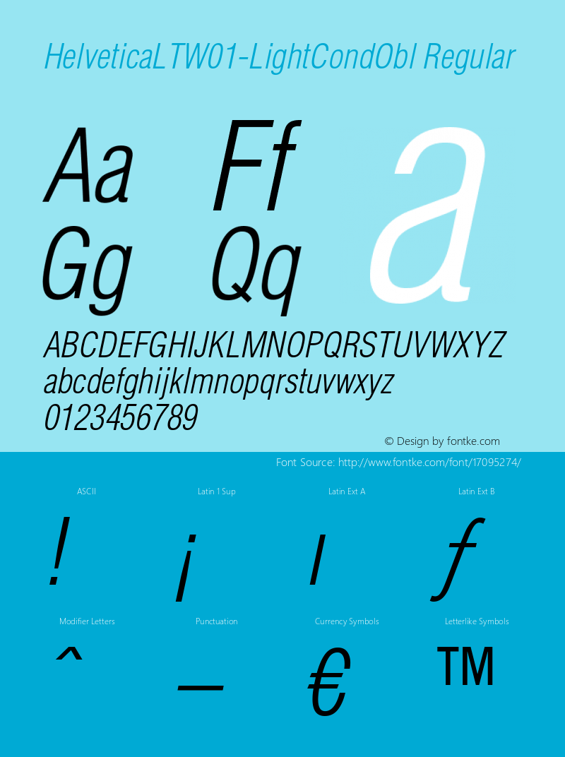 HelveticaLTW01-LightCondObl Regular Version 1.00 Font Sample