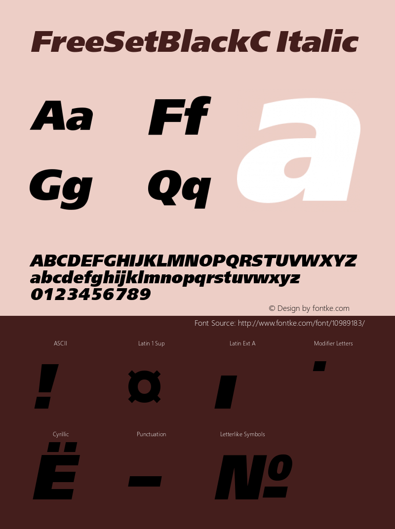 FreeSetBlackC Italic Version 001.000 Font Sample