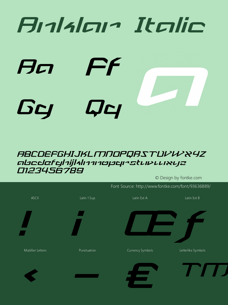 Anklar-ExtraexpandedItalic Version 1.000 Font Sample