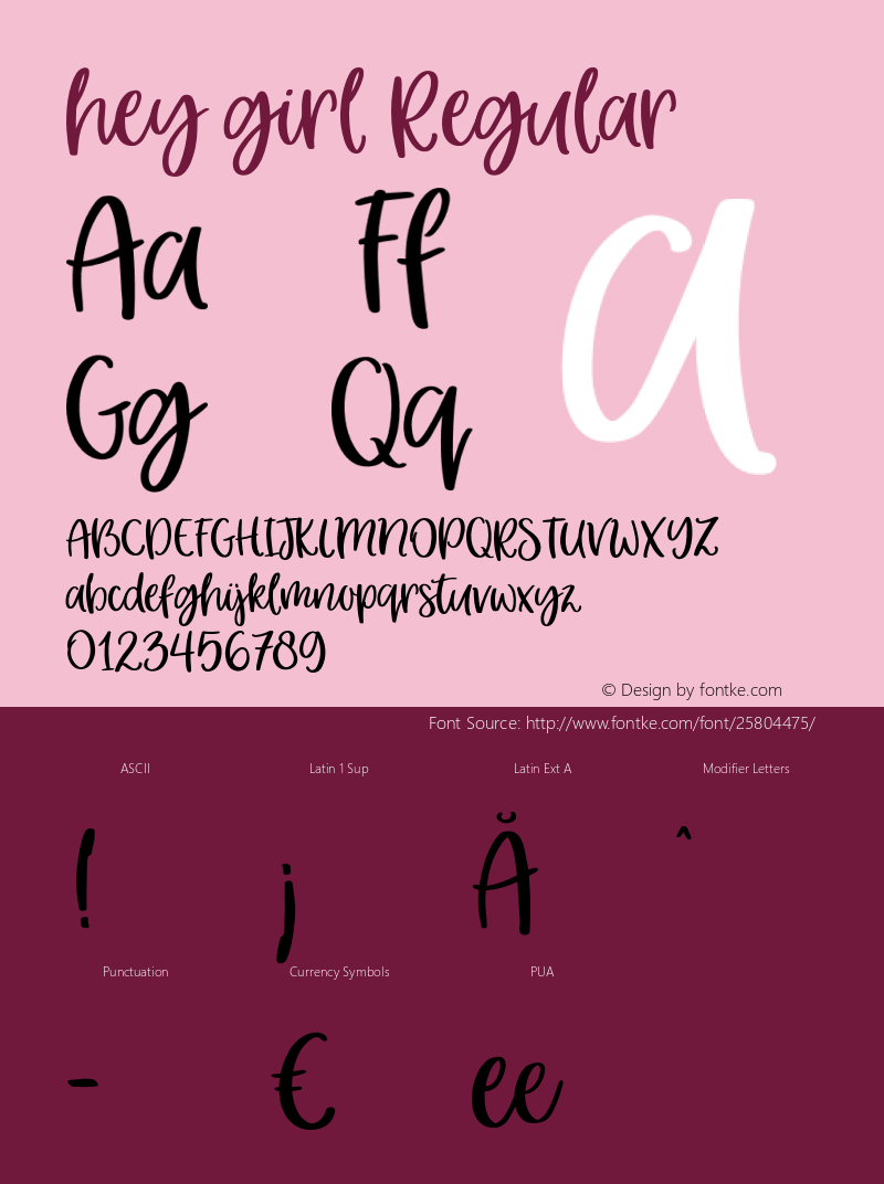 hey girl Regular Version 1.000 Font Sample