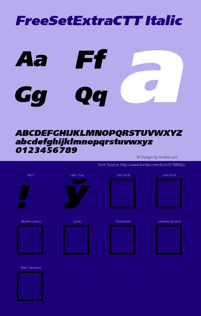 FreeSetExtraCTT Italic 1.100.000 Font Sample