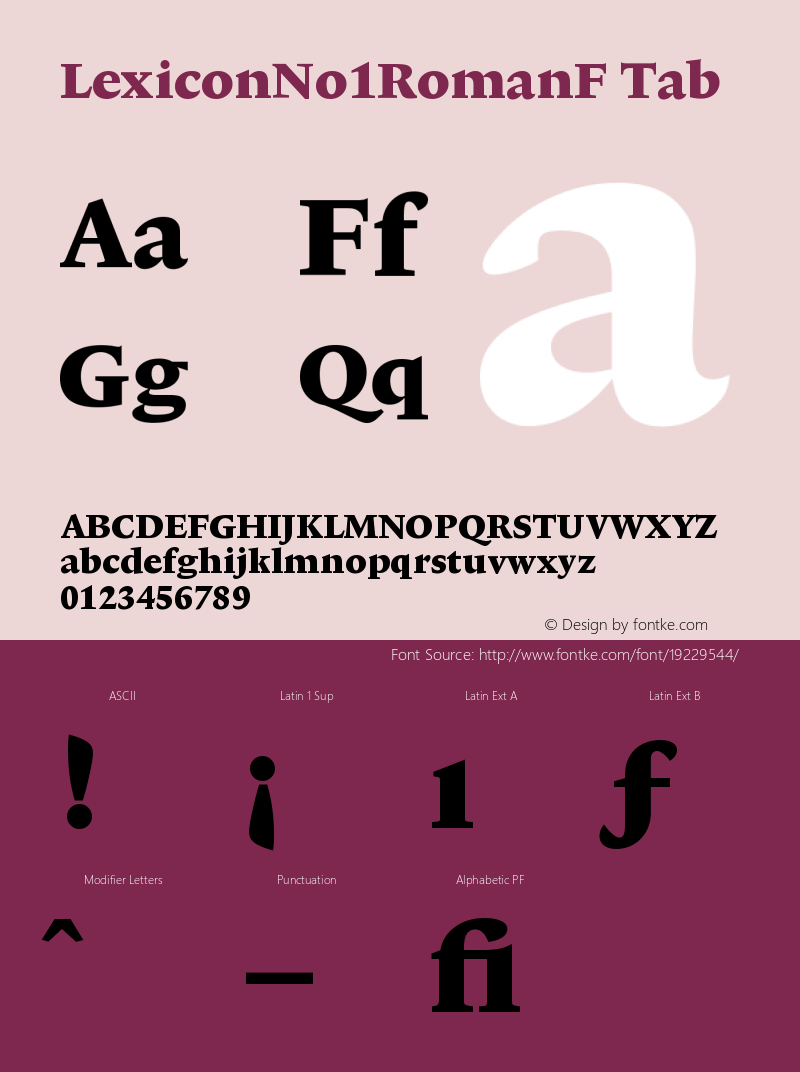 LexiconNo1RomanF-Tab Version 001.000 Font Sample