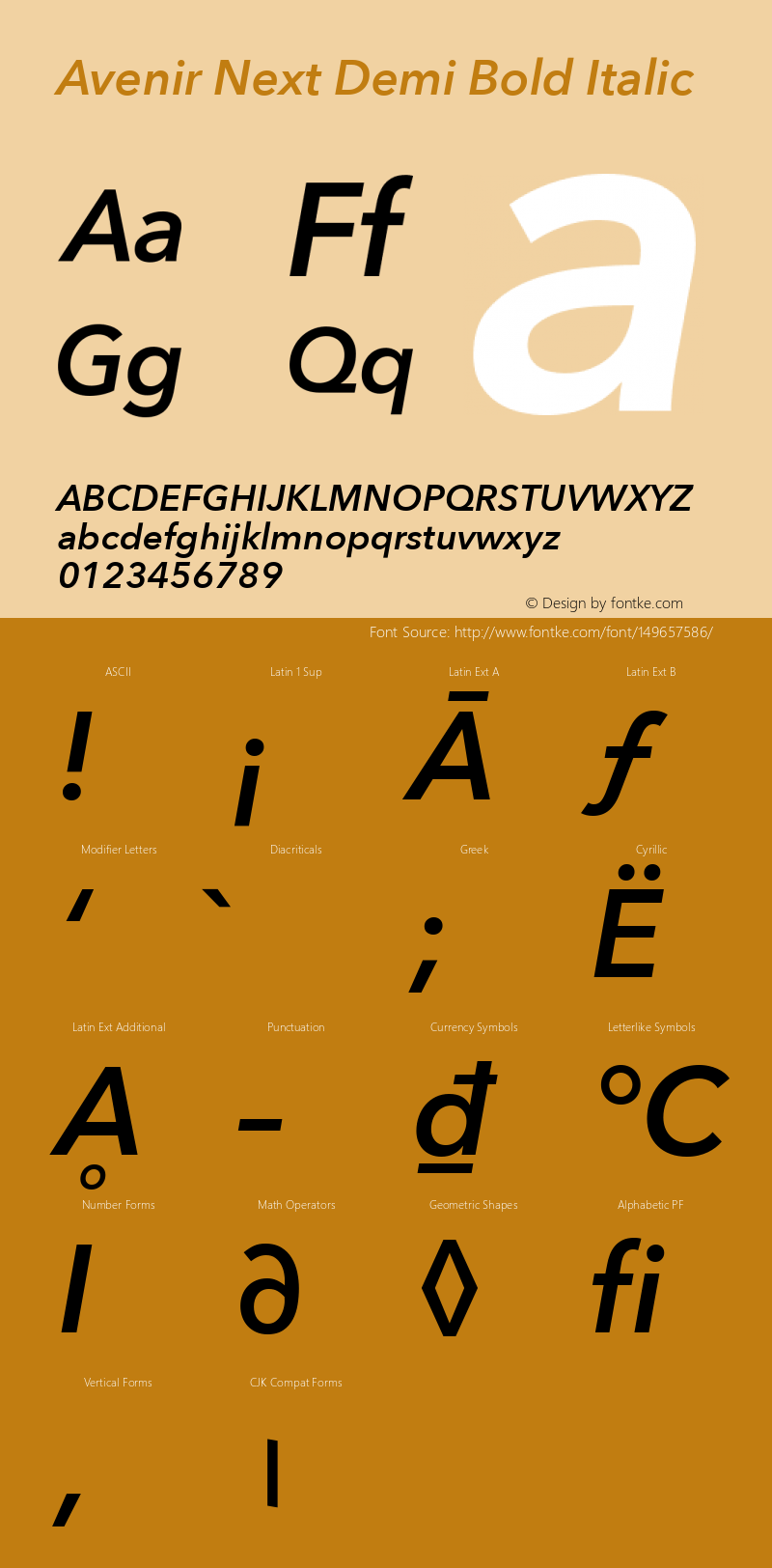 Avenir Next Demi Bold Italic 8.0d5e6 Font Sample