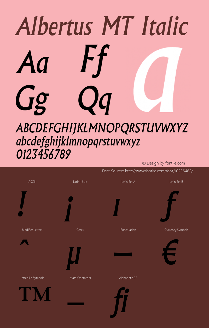 Albertus MT Italic OTF 1.0;PS 001.001;Core 1.0.22 Font Sample