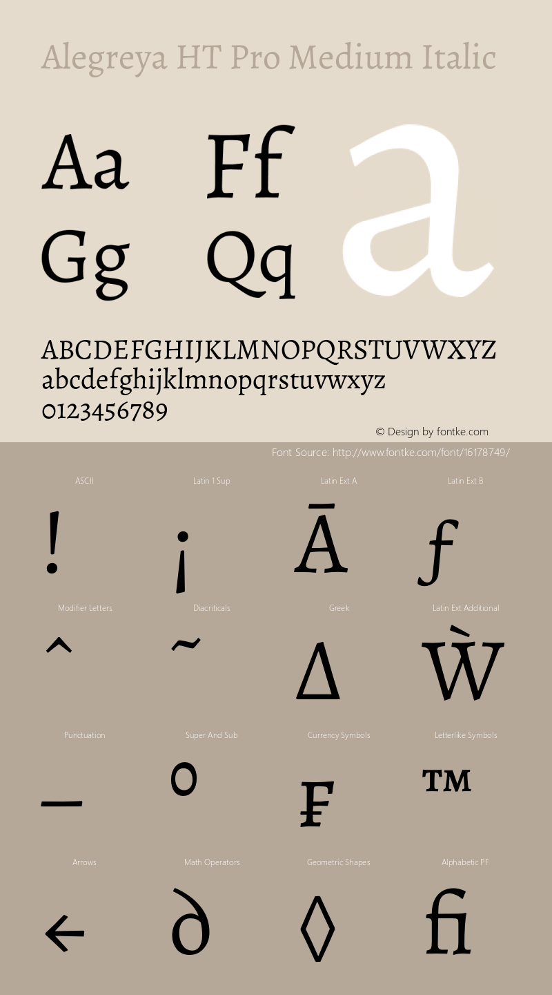 Alegreya HT Pro Medium Italic Version 1.200 Font Sample