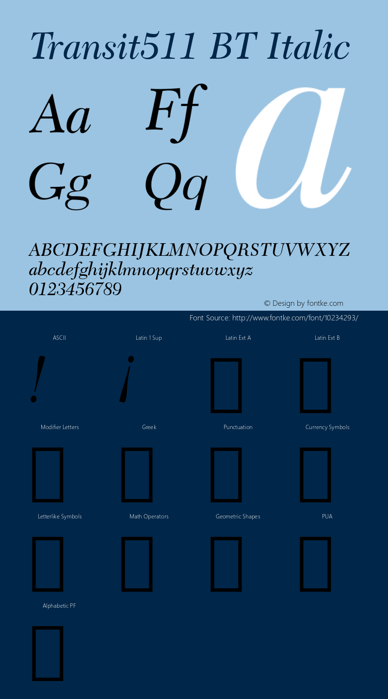 Transit511 BT Italic Version 1.01 emb4-OT Font Sample