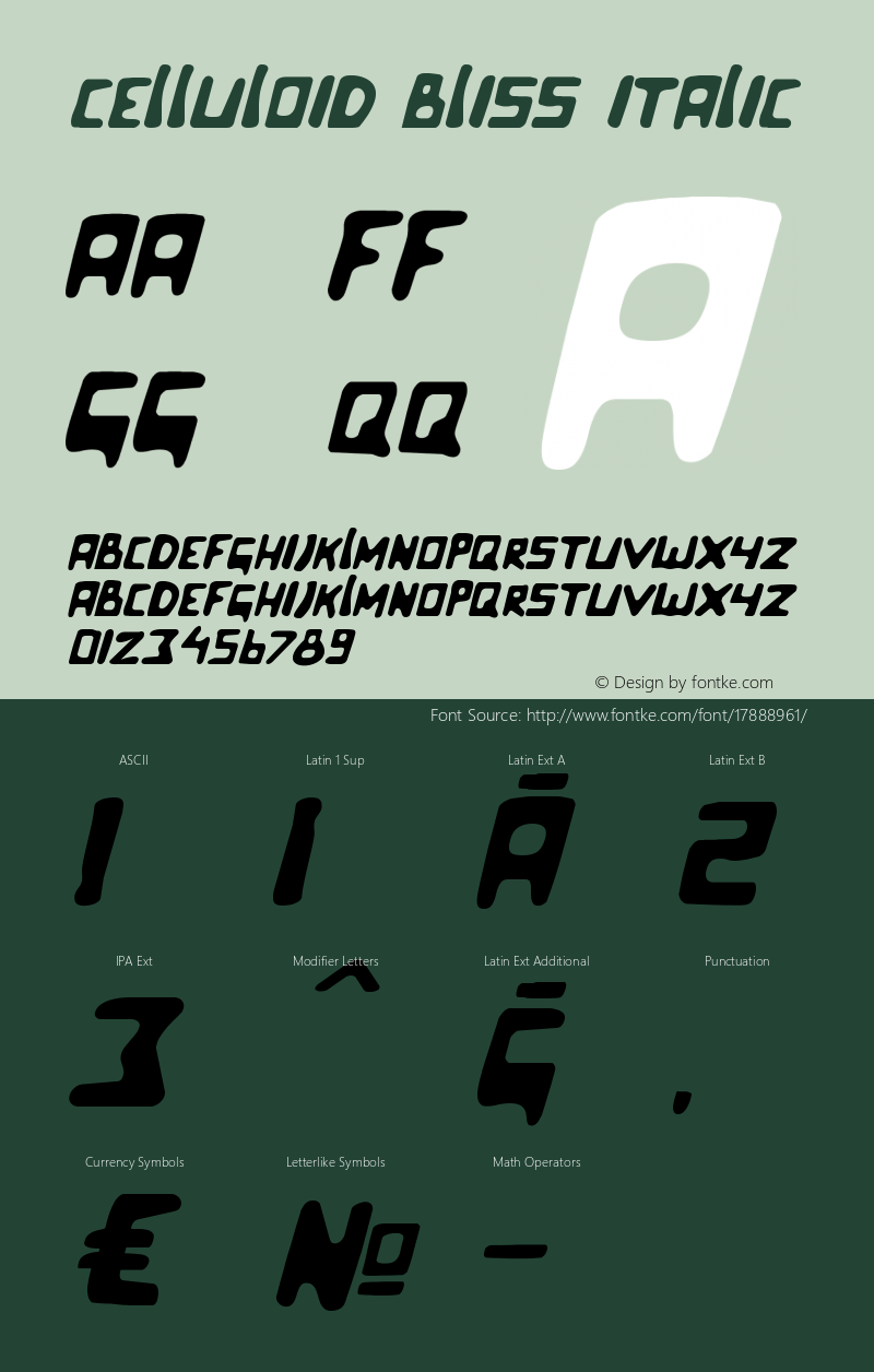 Celluloid Bliss Italic Version 1.001 Font Sample