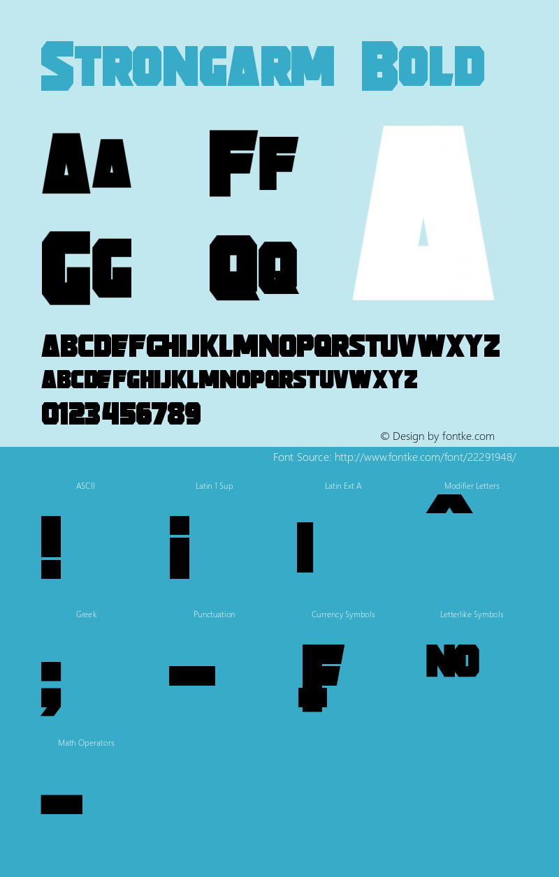 Strongarm Bold Version 1.00 October 7, 2014, initial release Font Sample