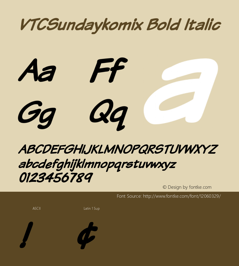 VTCSundaykomix Bold Italic 1999; 1.0, initial release Font Sample