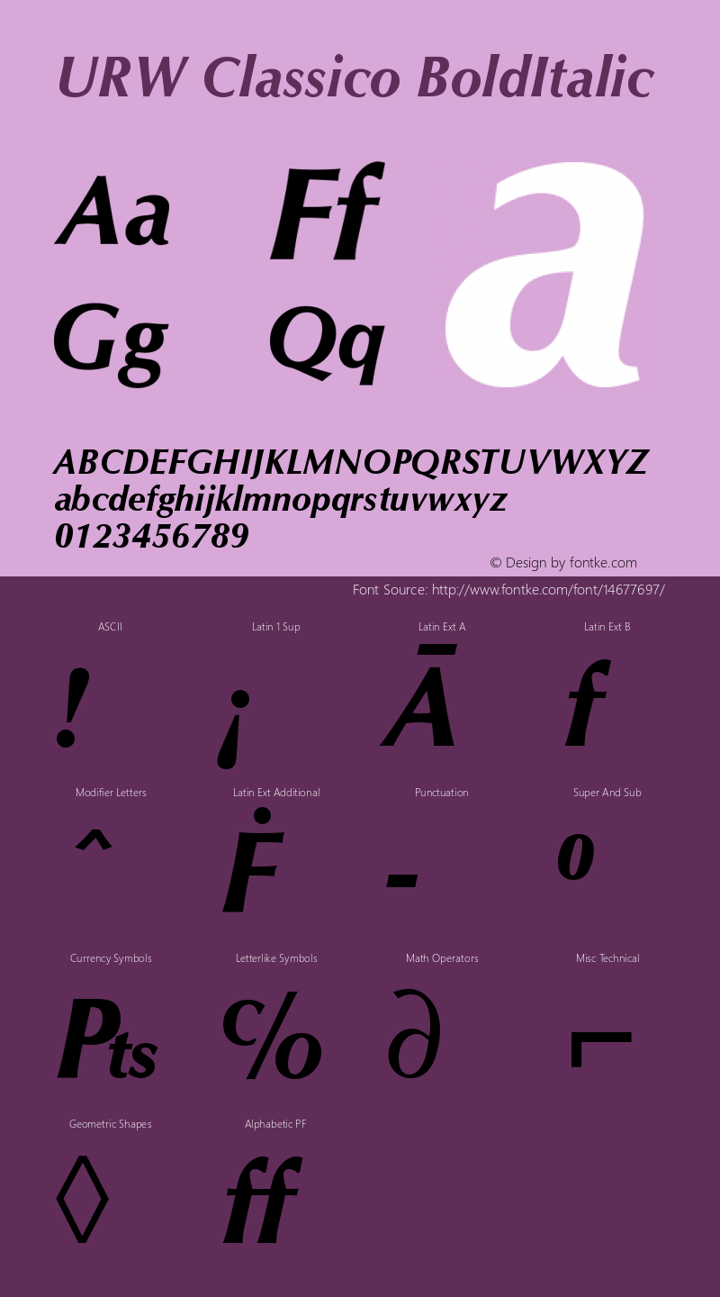 URW Classico BoldItalic Version 2.00 Font Sample