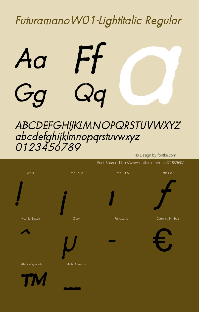 FuturamanoW01-LightItalic Regular Version 1.00 Font Sample