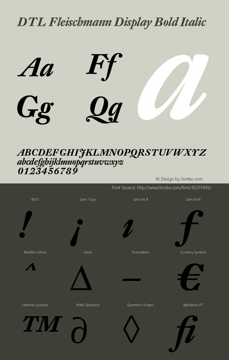 DTL Fleischmann Display Bold Italic 001.001 Font Sample